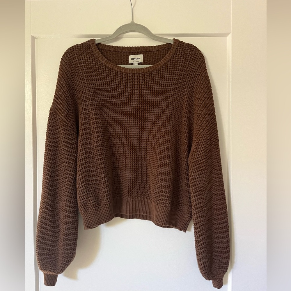 Rhythm Caslon Brown Waffle-Knit Crewneck Sweater